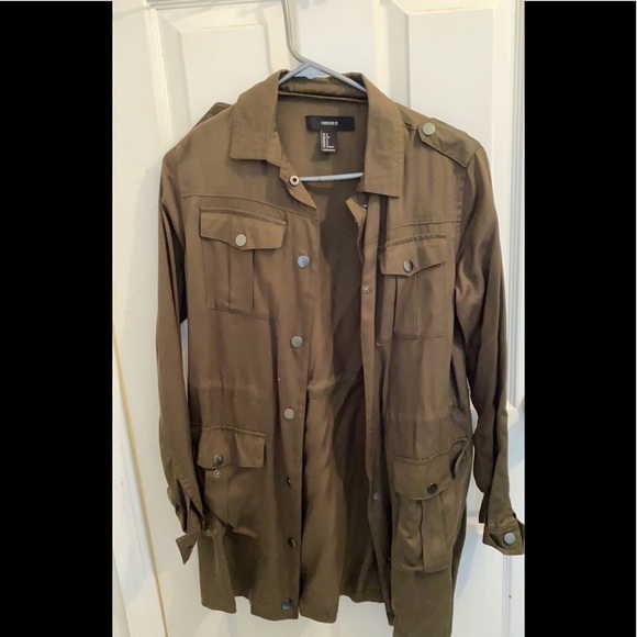 Forever 21 army green drawstring fall jacket - Picture 1 of 4